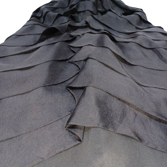 100% Silk Halter Party Cocktail Dress Womens S Black Tiered Ruffle Bubble Trim - Picture 5 of 7